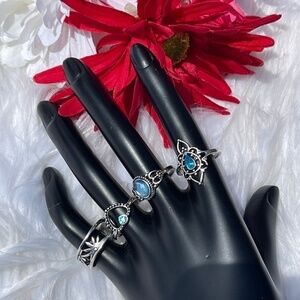 NEW 3/$12 Silvertone Blue Glass Rings Size 7